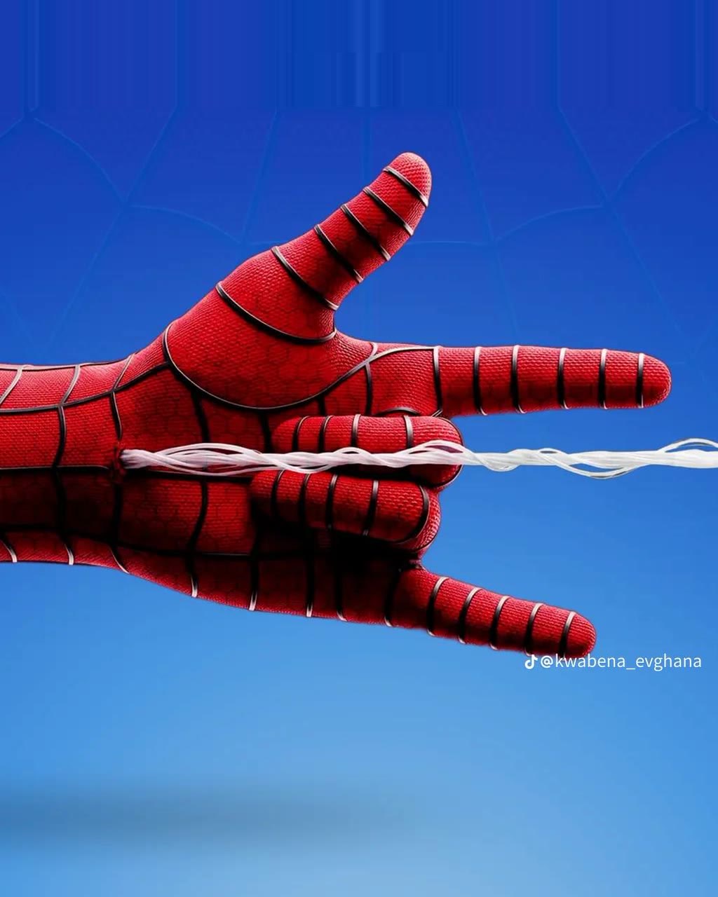 Panel 1: a webbed hand fires a strand of web out across a deep blue background.